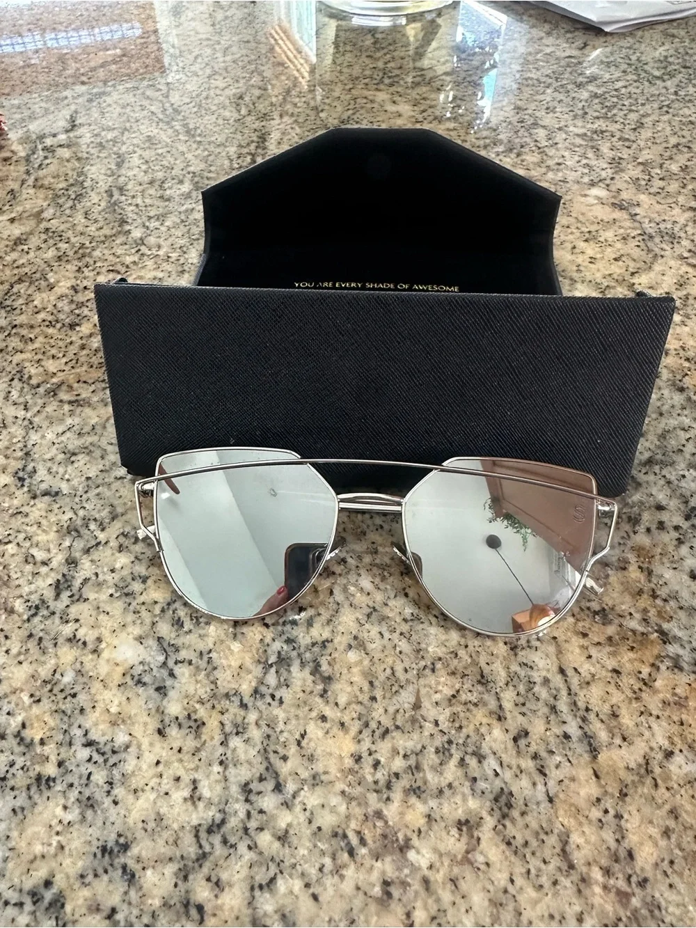 Women's Silver Mirrored Cat-Eye Sunglasses